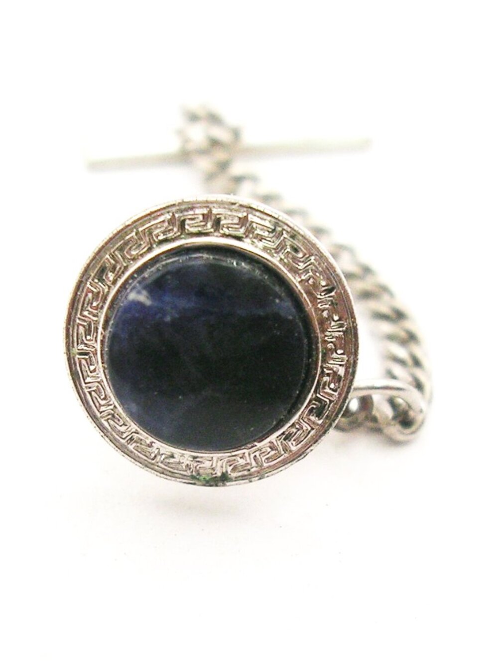Vintage Tie Tack Pin with Chain Black Sodalite Gemstone classic Men Formal Wear
